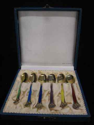 Appraisal: Set of Norway Sterling Enameled Spoonsby Theodore Marthinsen demitasse or