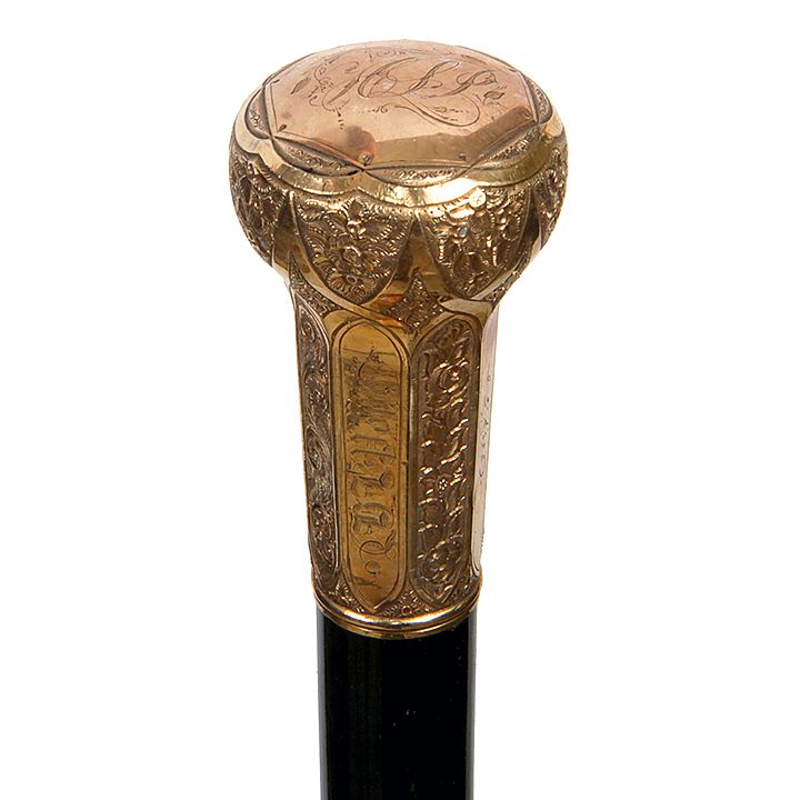 Appraisal: Gold Presentation Cane Dated - A gold presentation knob unreadable