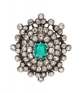 Appraisal: A Victorian Silver Topped Gold Emerald and Diamond Pendant Brooch