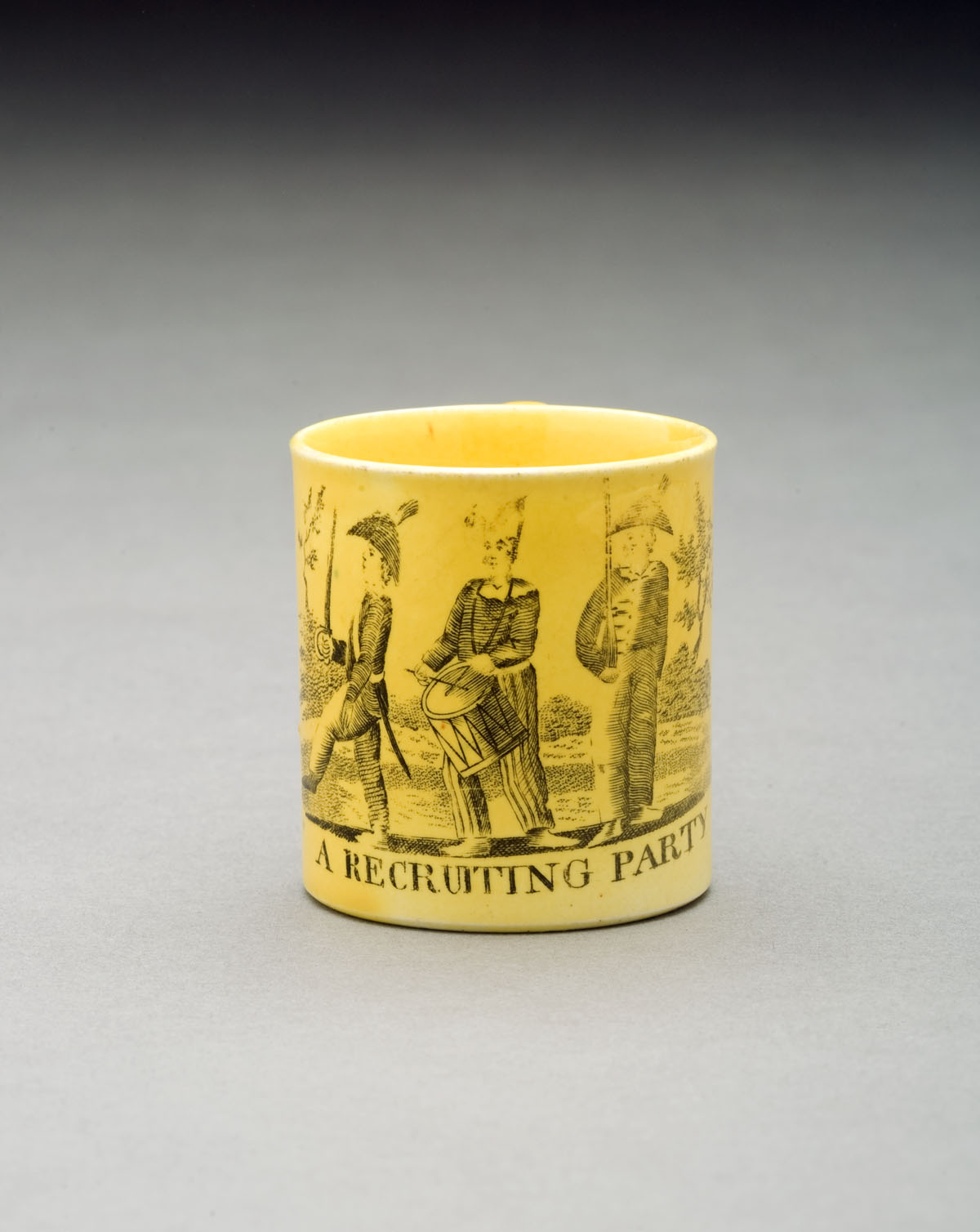 Appraisal: ENGLISH YELLOW-GLAZED BLACK TRANSFER-PRINTED CHILDREN'S MUG CIRCA - Inscribed quot