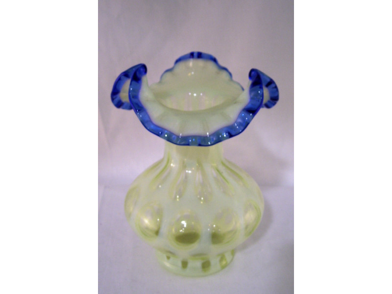 Appraisal: Fenton Coin Dot Vase Vaseline opalescent coin dot vase with