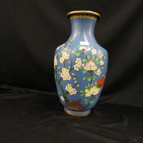 Appraisal: Chinese Cloisonne Vase rich butterfly floral on blue tall