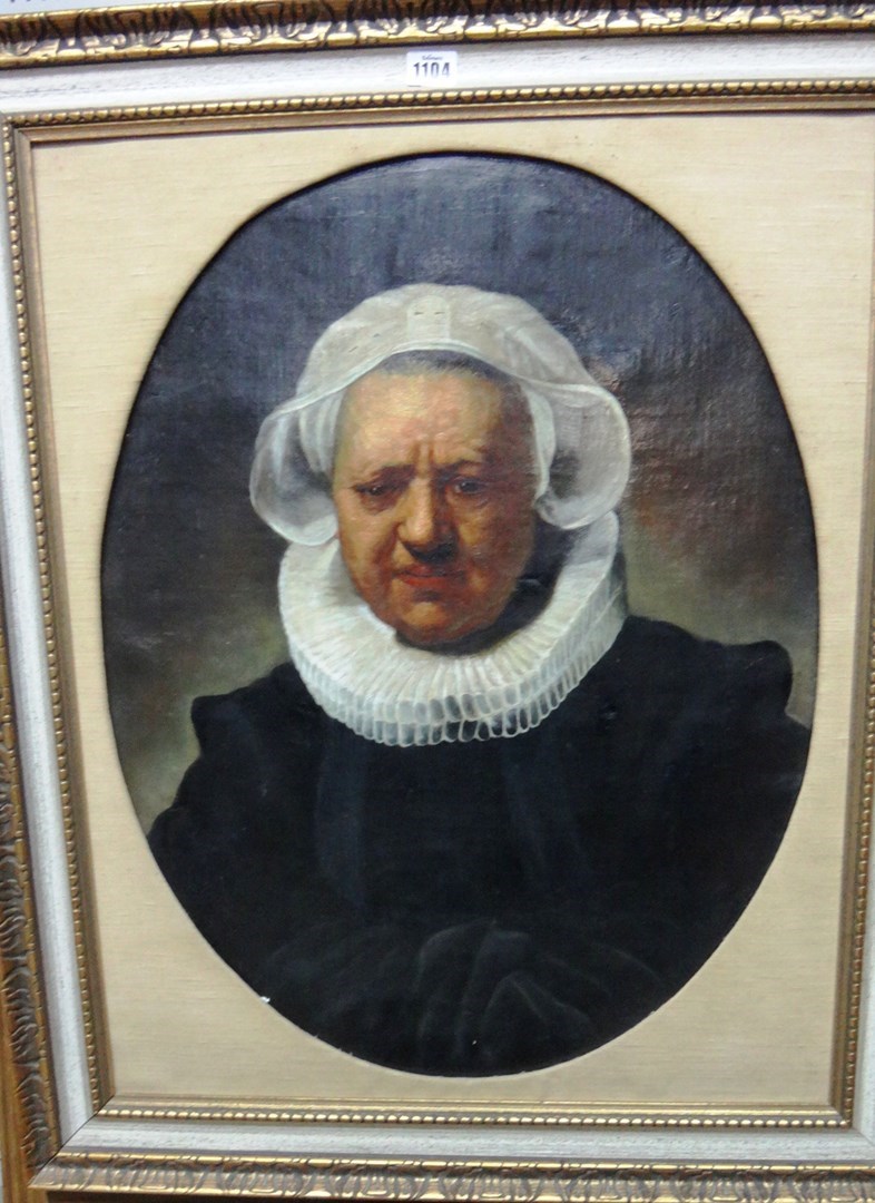 Appraisal: After Rembrandt van Rijn Portrait of an old woman oil