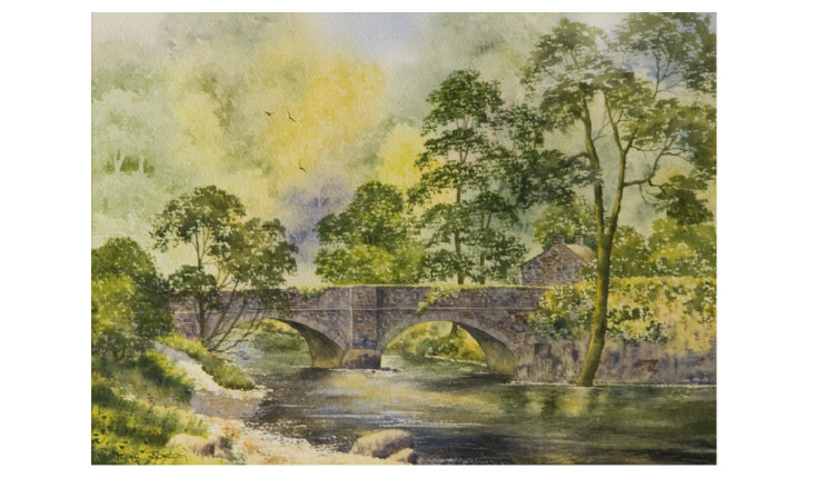 Appraisal: Patricia Jones Bridge over River Watercolour Signed inches by inches