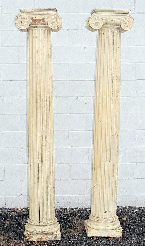 Appraisal: Two Classical-style Wood Columns With ionic capitals tall Condition One