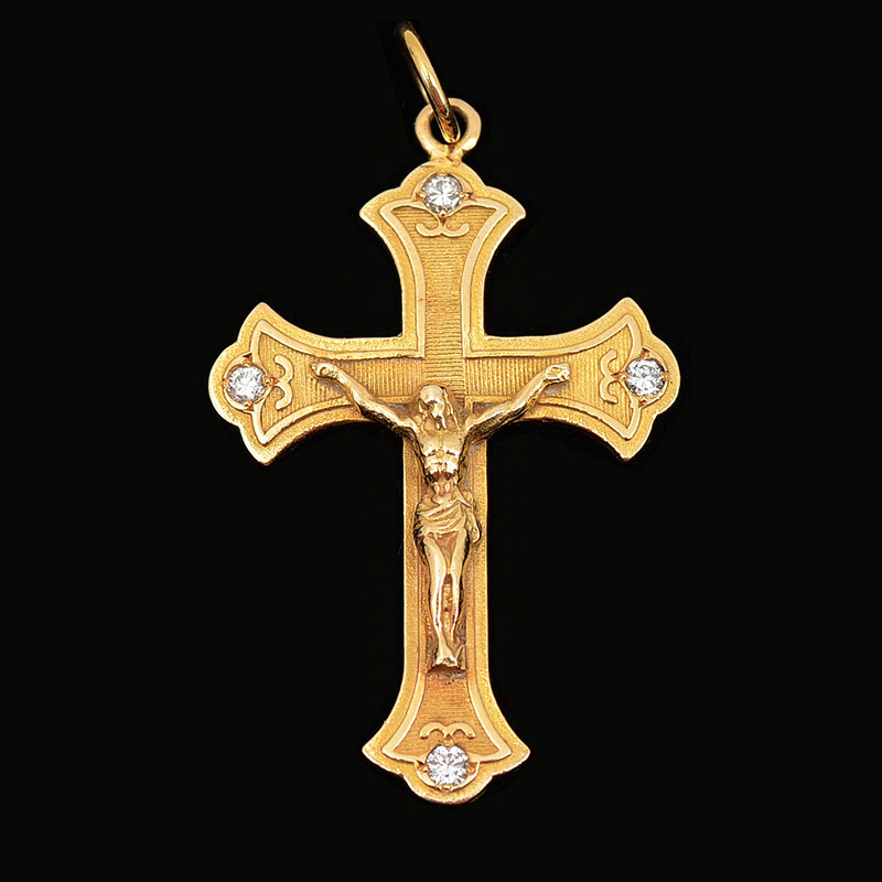 Appraisal: K CRUCIFIX PENDANT WITH DIAMONDS K yellow gold cross pendant