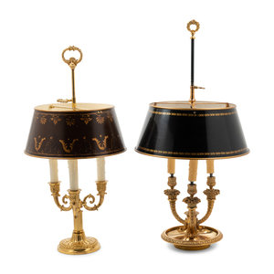 Appraisal: Two Empire Style Brass Bouillotte Lamps Early th Century Height