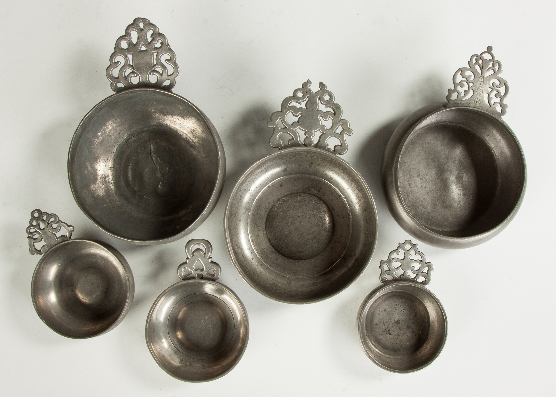 Appraisal: Group of Pewter Porringers th cent Some sgn