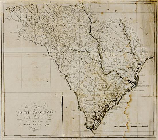 Appraisal: South Carolina map by Samuel Lewis published THE STATE OF