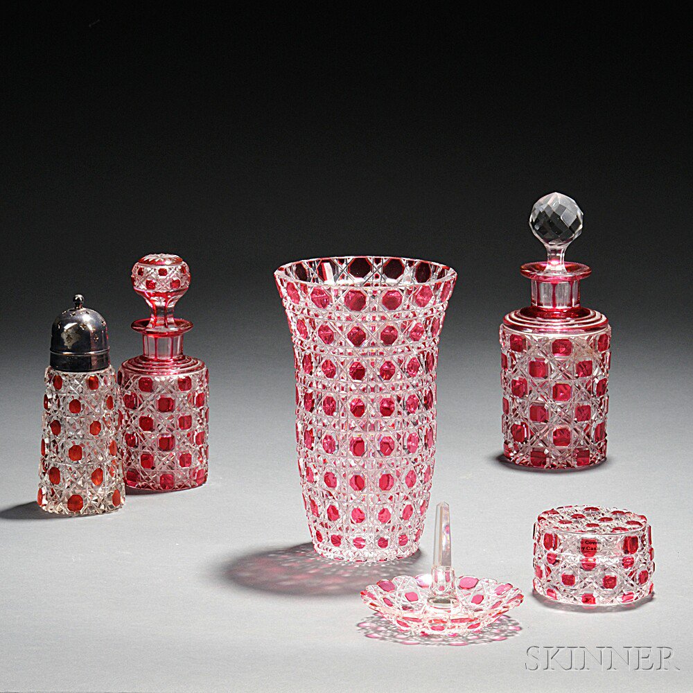 Appraisal: Five Ruby-to-Clear Glass Items late th early th century all