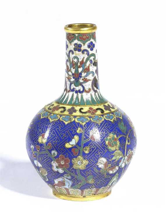 Appraisal: A SMALL CLOISONN VASE DECORATED WITH FLOWERS ON DARK BLUE