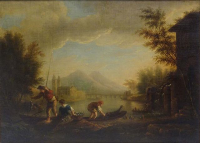 Appraisal: Late th C Italian Oil on Canvas Landscape withFigures Not