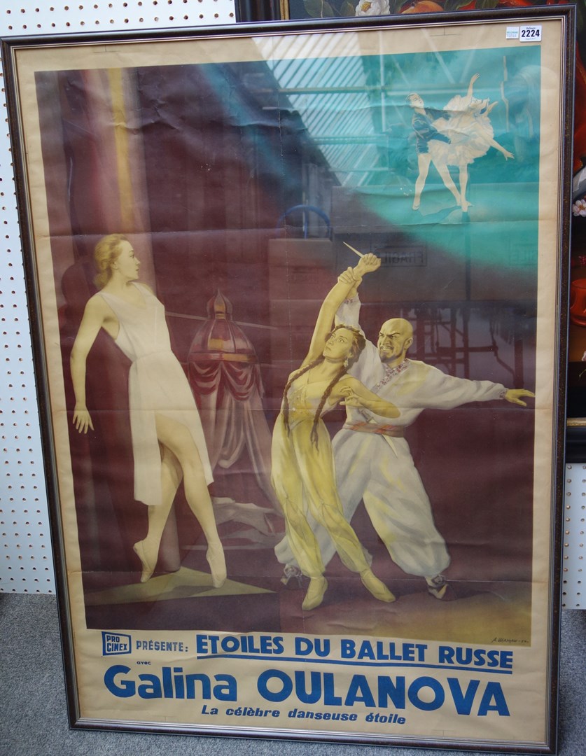 Appraisal: A vintage French ballet theatre advertising poster 'Galina Oulanova Etolies