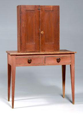 Appraisal: American red-painted writing table and secretary secretary poplar and pine