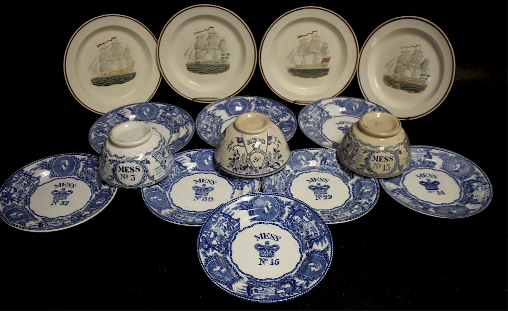 Appraisal: Pcs Antique British Naval Mess Plates etc Multiple blue transfer