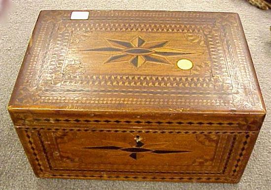 Appraisal: Mahogany box inlaid hinged lid with overall contrasting parquetry of