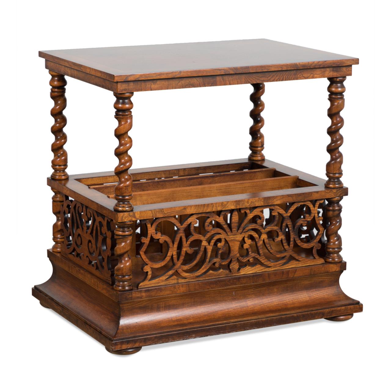 Appraisal: MAITLAND SMITH MIXED WOOD LIBRARY STAND Maitland Smith oak and