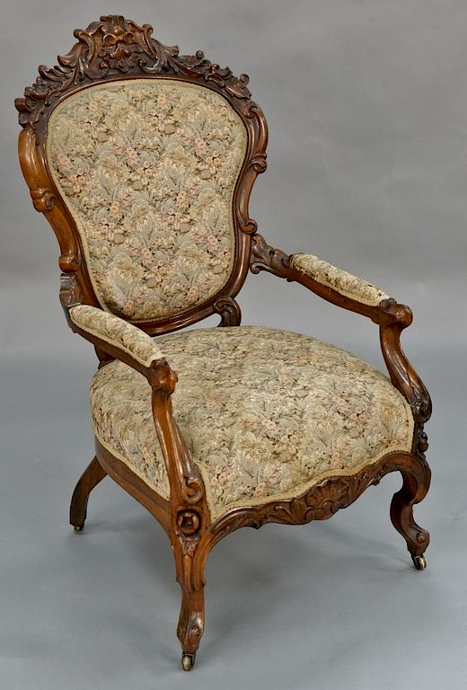 Appraisal: Elijah Galusha rosewood Victorian armchair New York circa Elijah Galusha