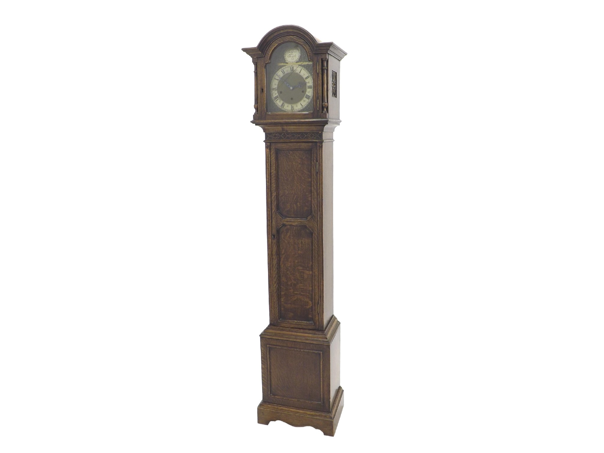 Appraisal: Oak three train grandmother clock with spring driven movement the