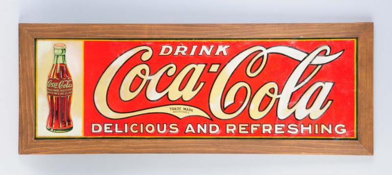 Appraisal: Framed Tin Coca - Cola Sign Delicious and Refreshing 's