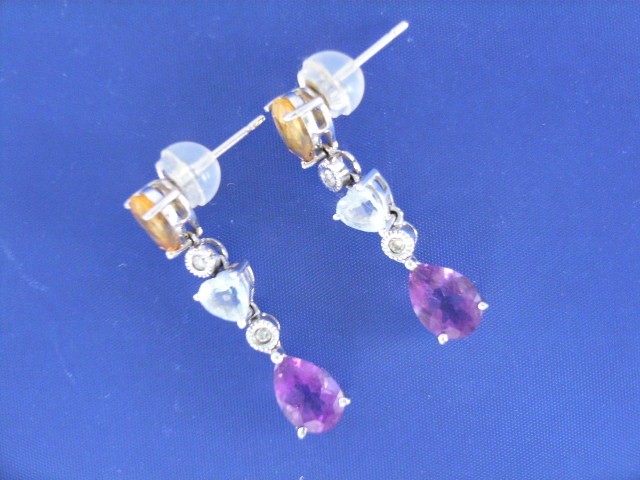 Appraisal: A pair of ct white gold amethyst citrine aquamarine and