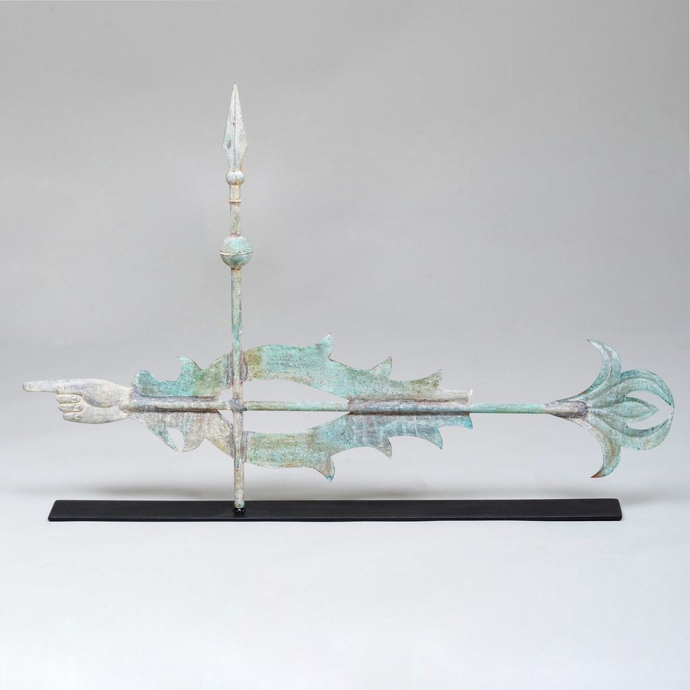 Appraisal: American Hand and Arrow-Form Copper Weathervane Raised on a stand