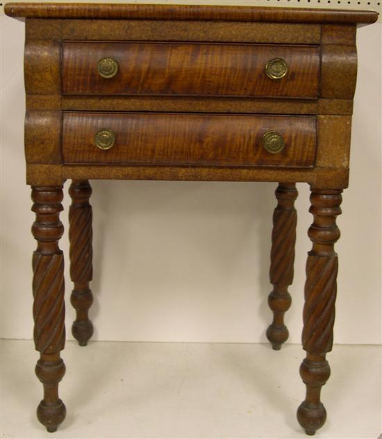 Appraisal: Federal two drawer stand figured maple and mahogany rope turned