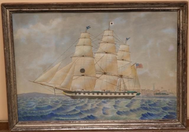 Appraisal: FRAMED MID TH CENTURY WATERCOLOR DEPICTING THEBLACKBALL LINE SHIP THE