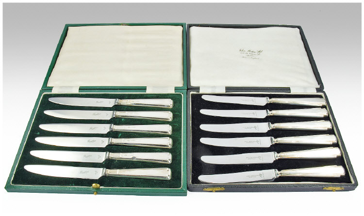 Appraisal: Two Boxed Sets of Six Silver Handled Knives hallmarked Sheffield