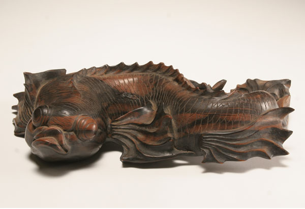 Appraisal: Asian hand carved wooden koi figure undulating body with lush