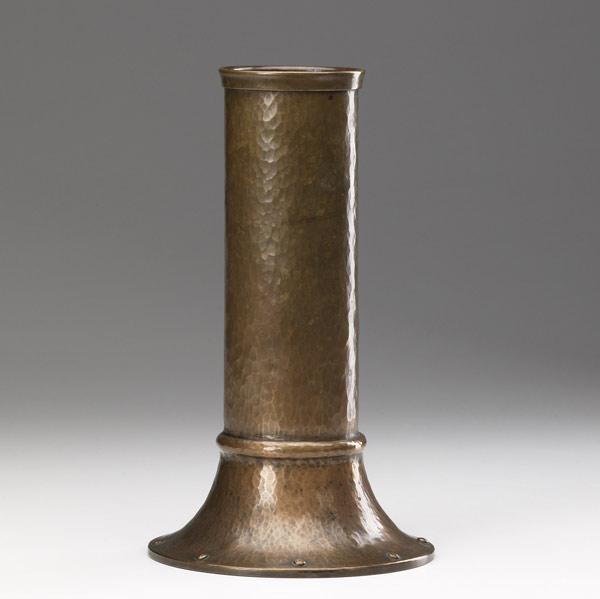 Appraisal: Roycroft hammered copper vase with riveted flaring base Early Orb