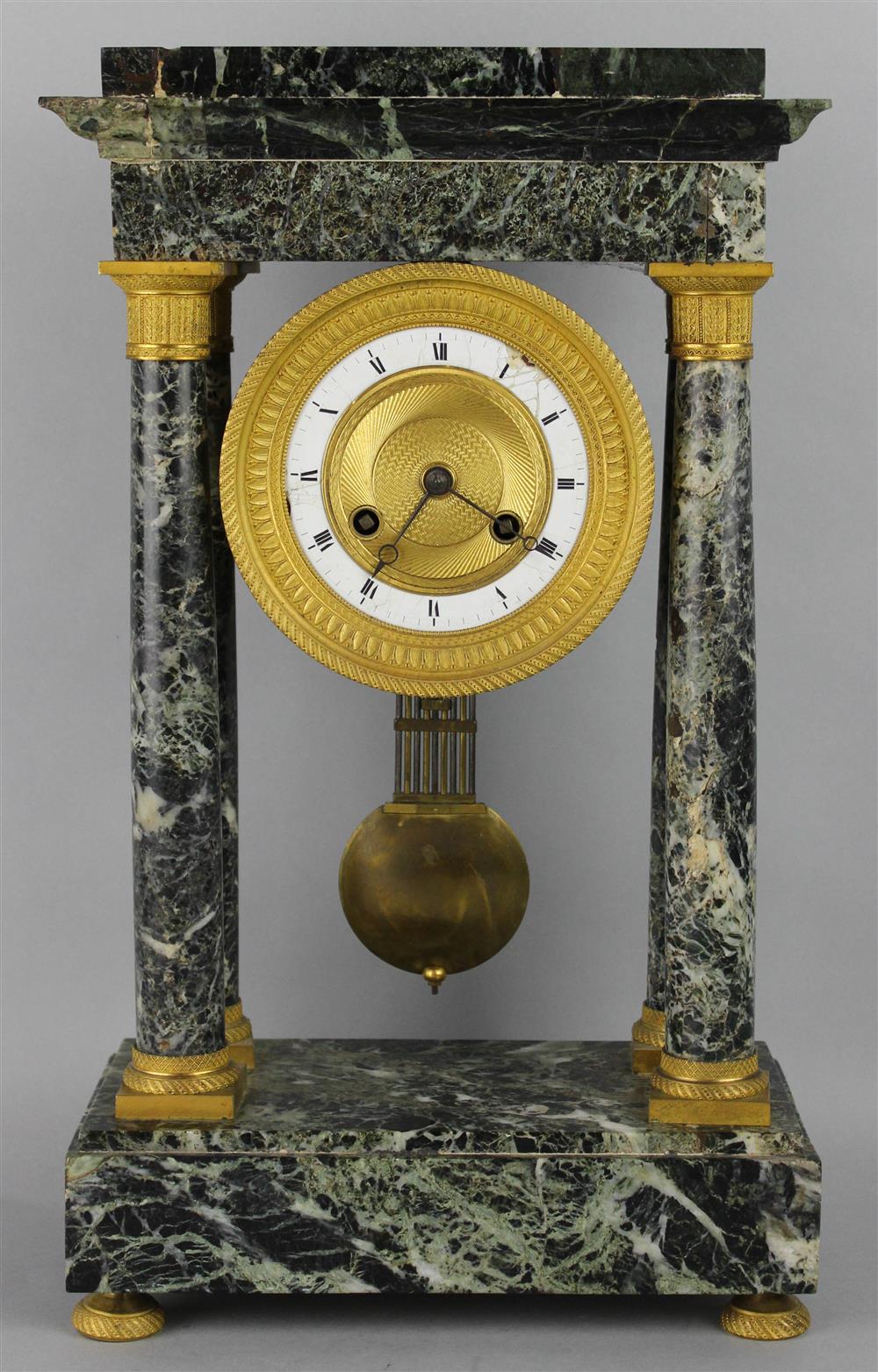 Appraisal: EMPIRE STYLE GILT BRONZE AND GREEN MARBLE MANTEL CLOCK mid