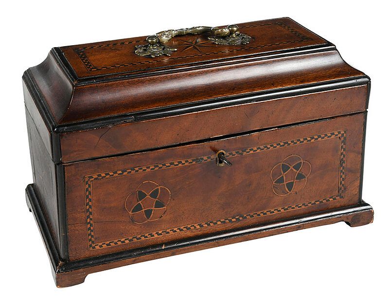 Appraisal: George II Inlaid Mahogany and Satinwood Tea Caddy British th