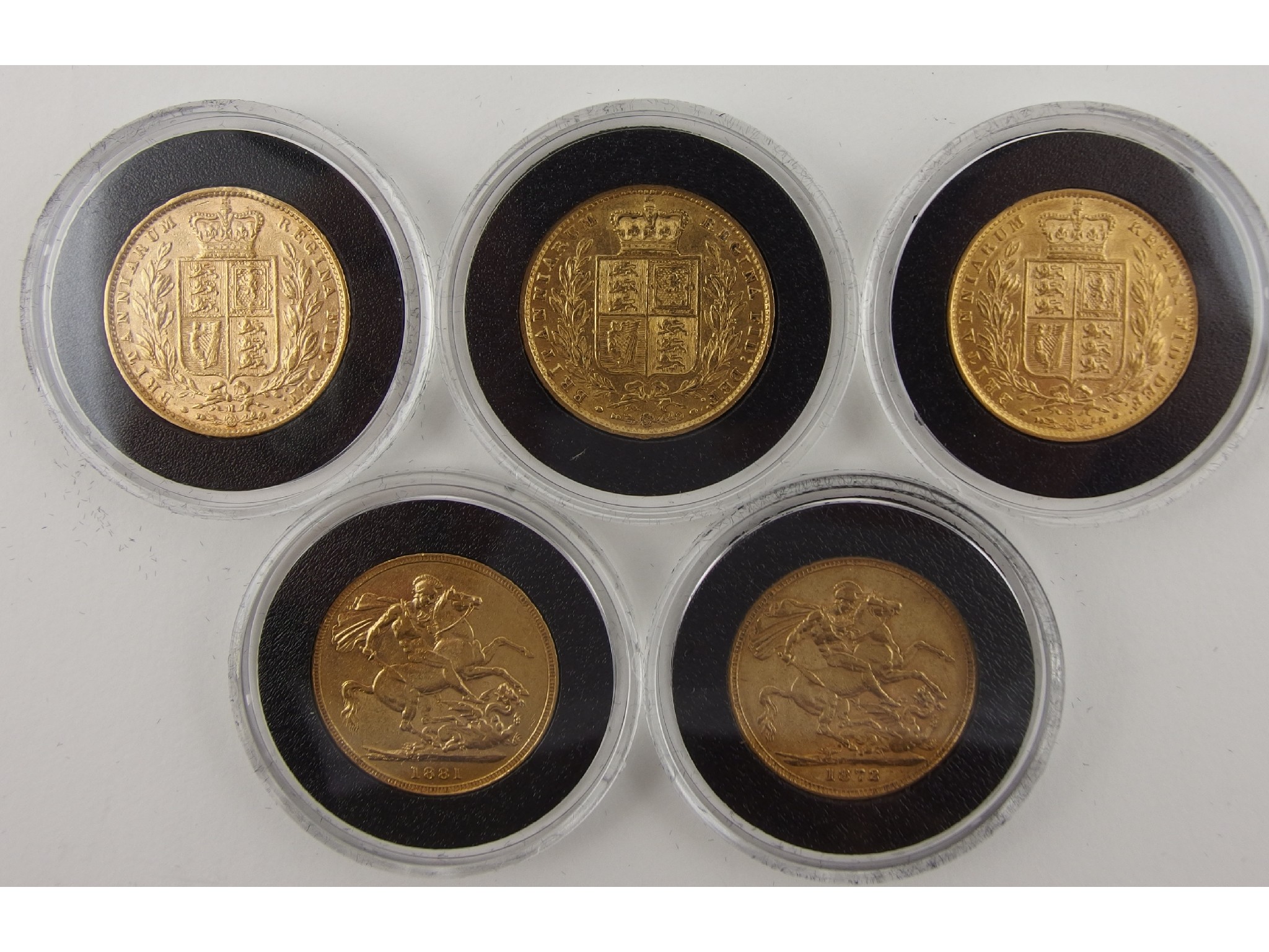 Appraisal: Five gold sovereigns dated and