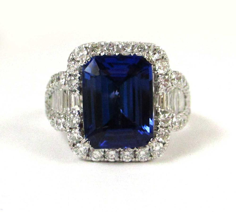 Appraisal: TANZANITE DIAMOND AND EIGHTEEN KARAT WHITE GOLD RING with round-cut