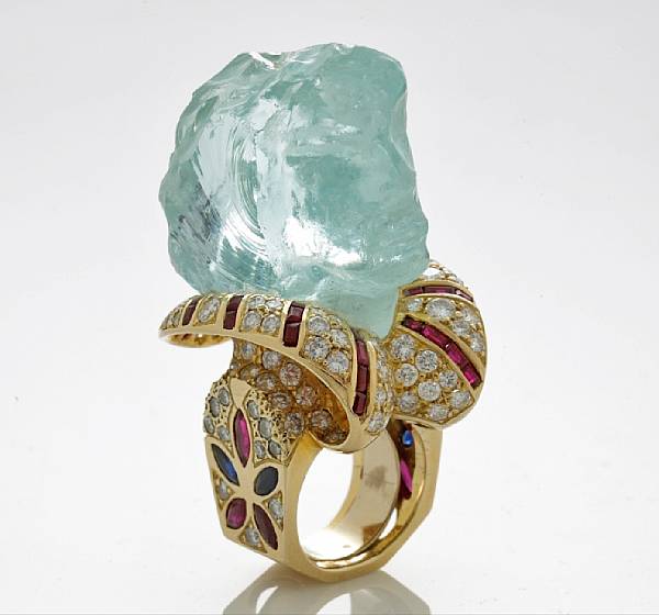 Appraisal: A carved lucite and gem-set ring Pascal signed Pascal to