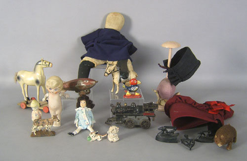 Appraisal: Group of toys dolls and accessories to include an Amish