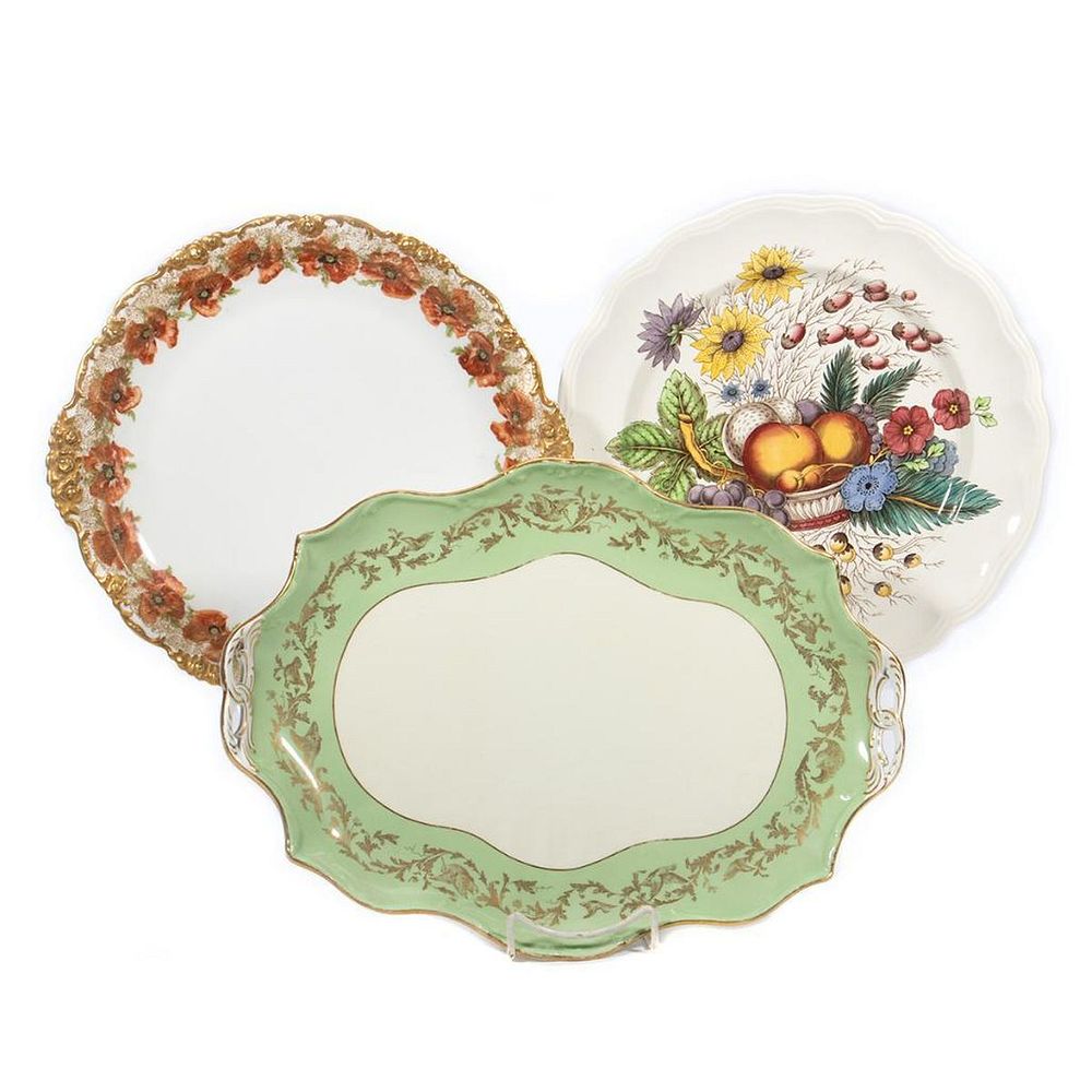 Appraisal: Copeland Limoges Cauldon Three floral decorated serving platters Greatest length