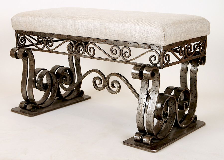 Appraisal: ART DECO IRON BENCH NEWLY UPHOLSTERED SEAT An Art Deco