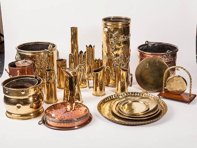 Appraisal: A COLLECTION OF COPPER AND BRASS to include some shells