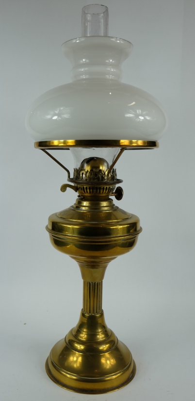 Appraisal: Bamford England brass oil lamp with glass shade overall height