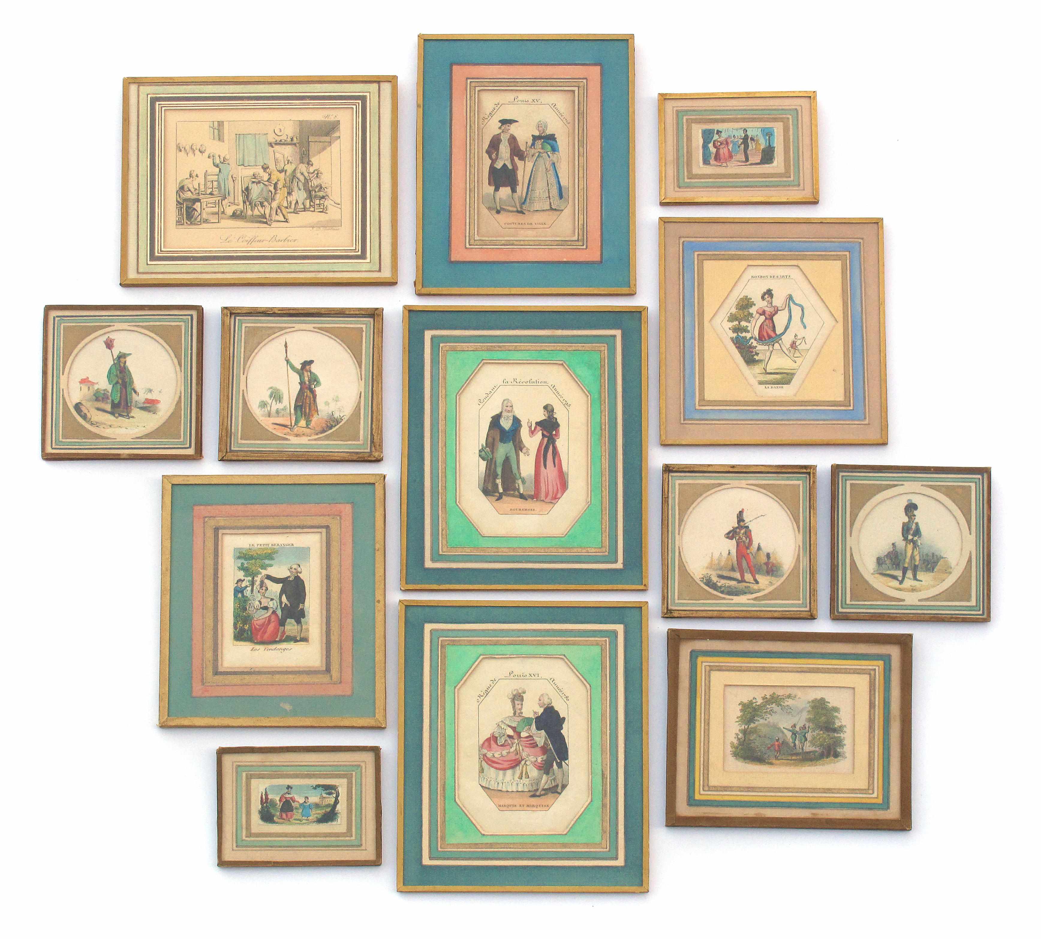 Appraisal: A group of French colored prints Depicting fashion plates rural