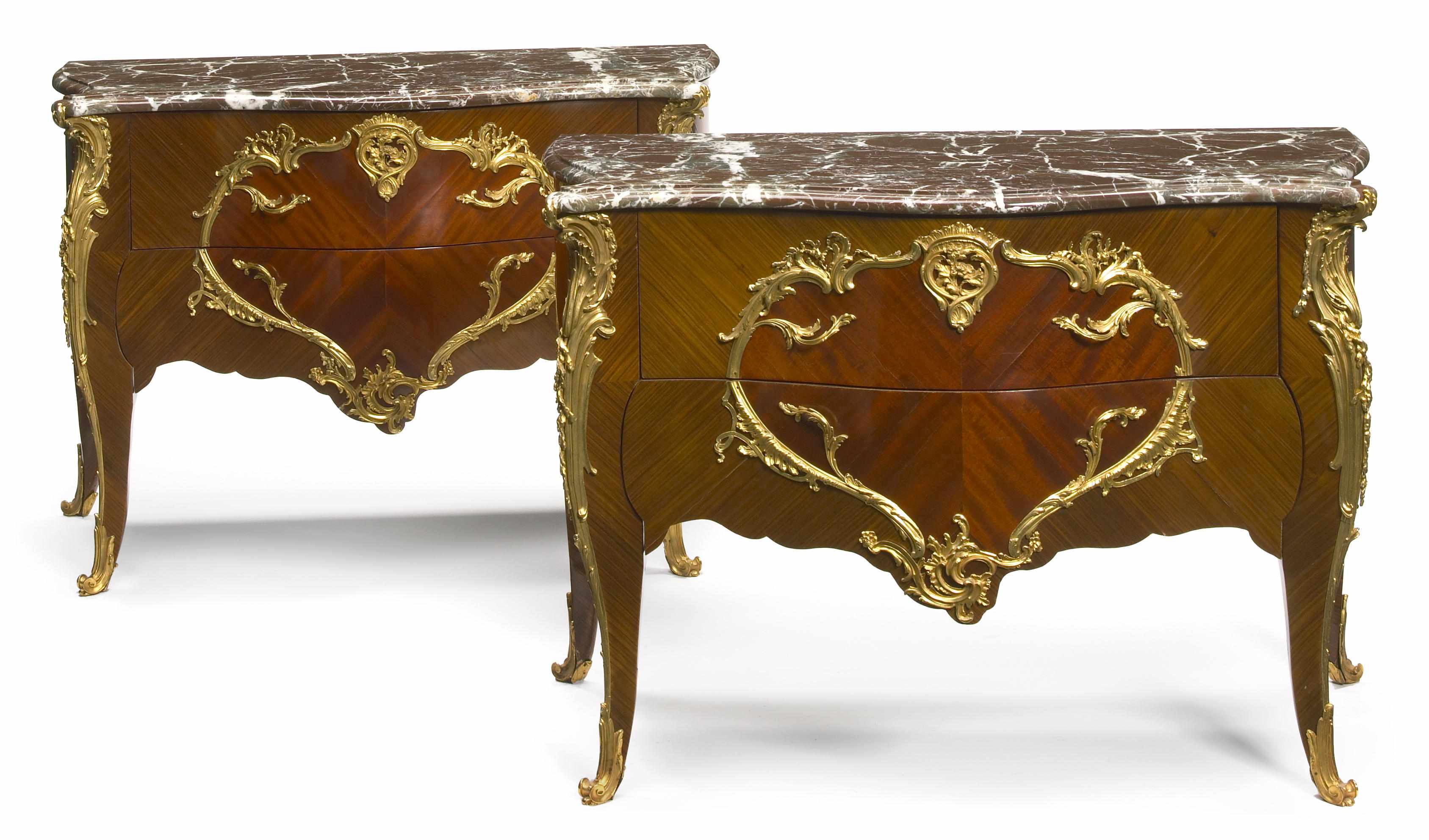 Appraisal: A pair of Louis XV style gilt bronze mounted mahogany