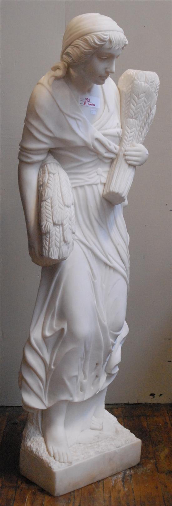 Appraisal: LIFE SIZE FEMALE FIGURE Carved marble Neoclassical draped female figure