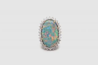 Appraisal: K Yellow Gold Platinum Opal and Diamond Ring K Yellow