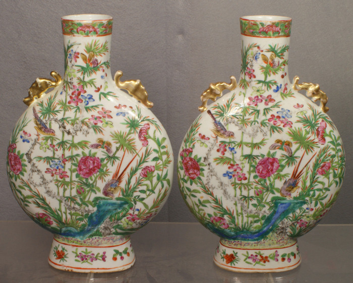 Appraisal: Chinese export porcelain pr of Famille Rose moon flasks -