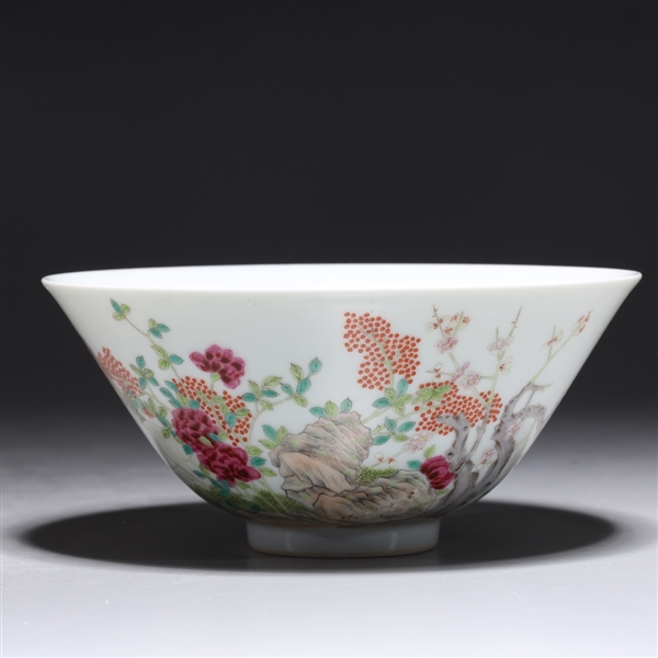 Appraisal: Chinese famille rose enameled porcelain bowl with goats trees and