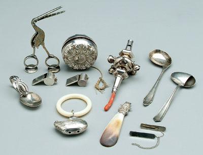 Appraisal: Children's silver items English silver whistle rattle and coral teether