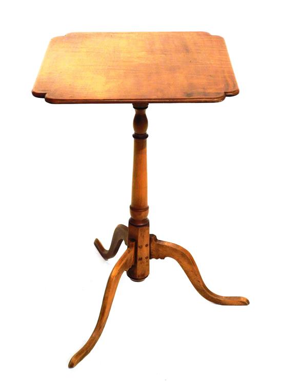 Appraisal: Candlestand Queen Anne style tiger maple square top with incut