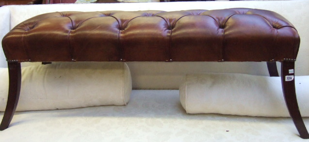 Appraisal: A pair of mahogany long stools each with rectangular buttoned